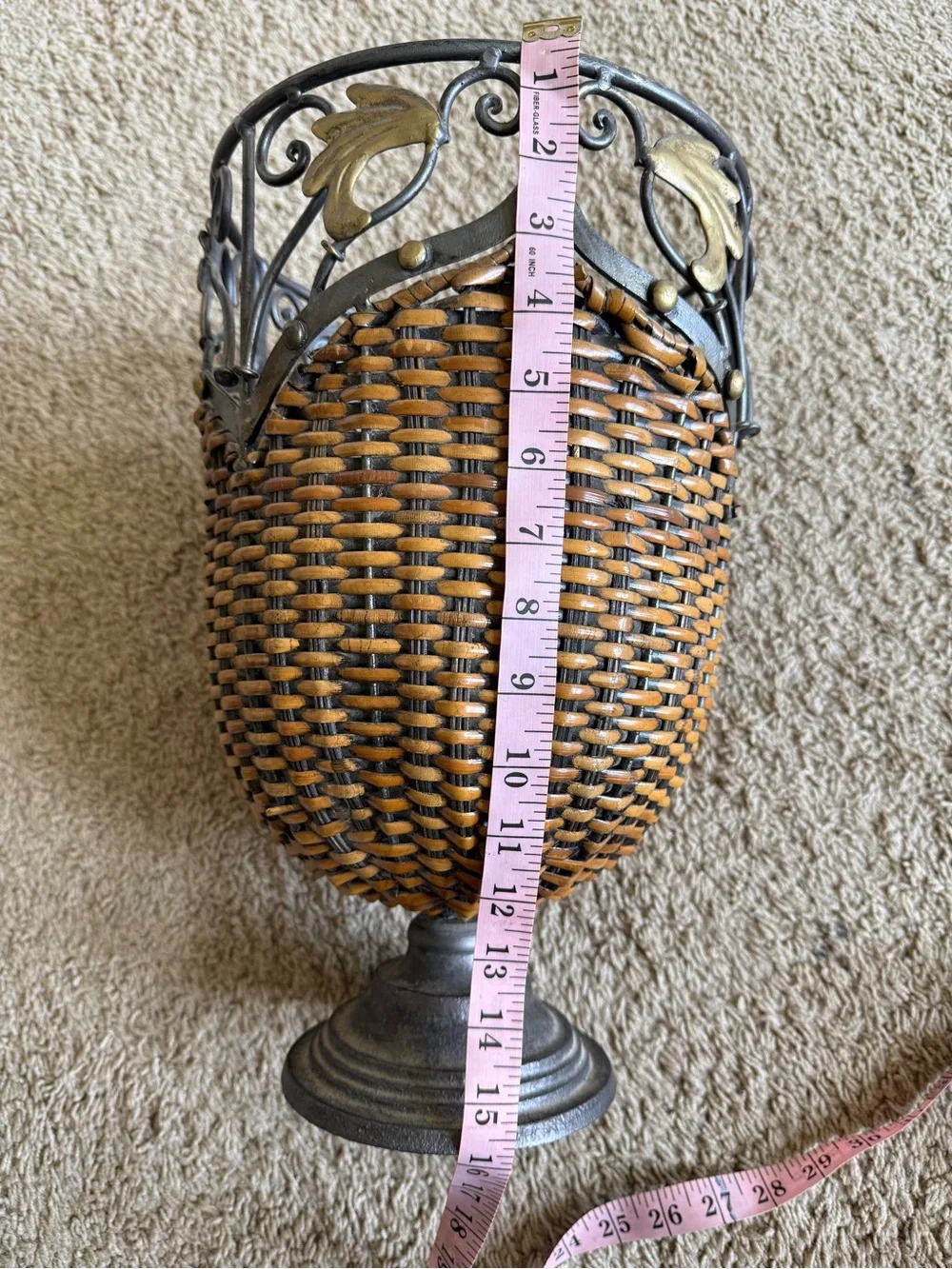 Woven Brown and Black Decorative Urn Vase with Gold Accents